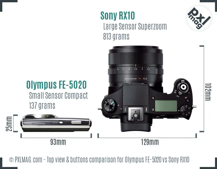 Olympus FE-5020 vs Sony RX10 top view buttons comparison