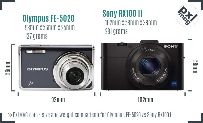 Olympus FE-5020 vs Sony RX100 II size comparison