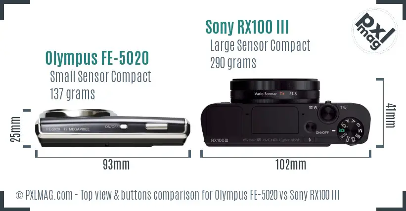 Olympus FE-5020 vs Sony RX100 III top view buttons comparison