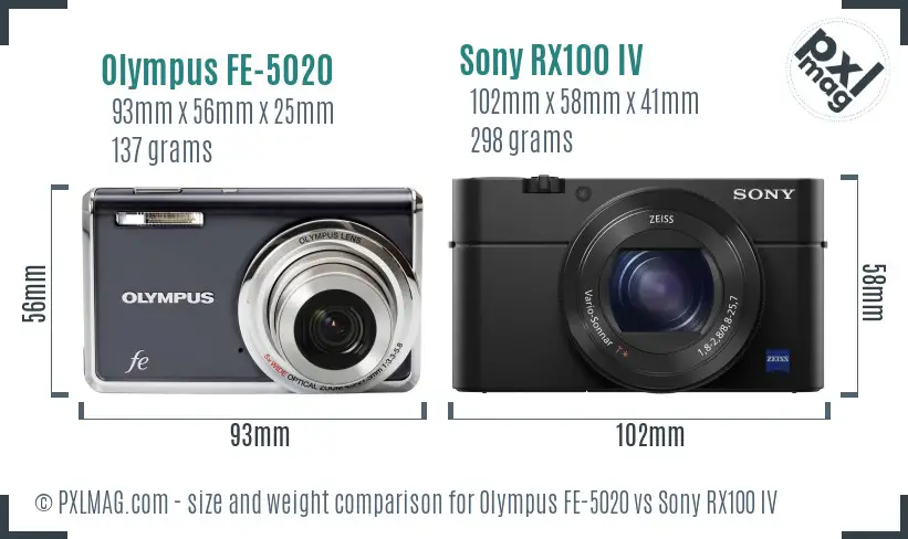 Olympus FE-5020 vs Sony RX100 IV size comparison