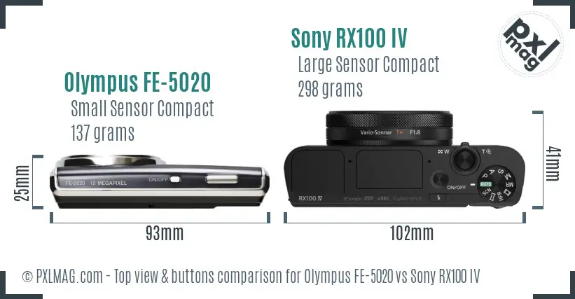 Olympus FE-5020 vs Sony RX100 IV top view buttons comparison