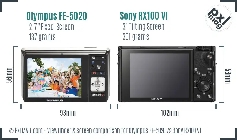 Olympus FE-5020 vs Sony RX100 VI Screen and Viewfinder comparison Olympus FE-5020 vs Sony RX100 VI Screen and Viewfinder comparison