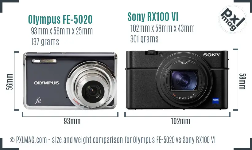 Olympus FE-5020 vs Sony RX100 VI size comparison Olympus FE-5020 vs Sony RX100 VI size comparison