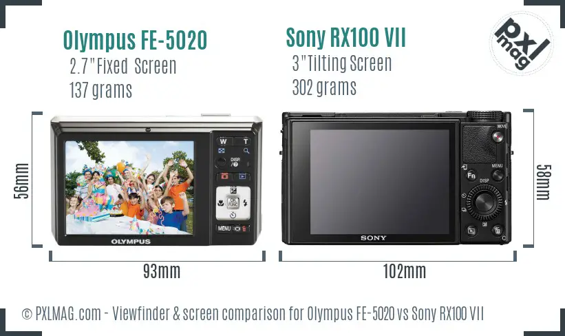 Olympus FE-5020 vs Sony RX100 VII Screen and Viewfinder comparison