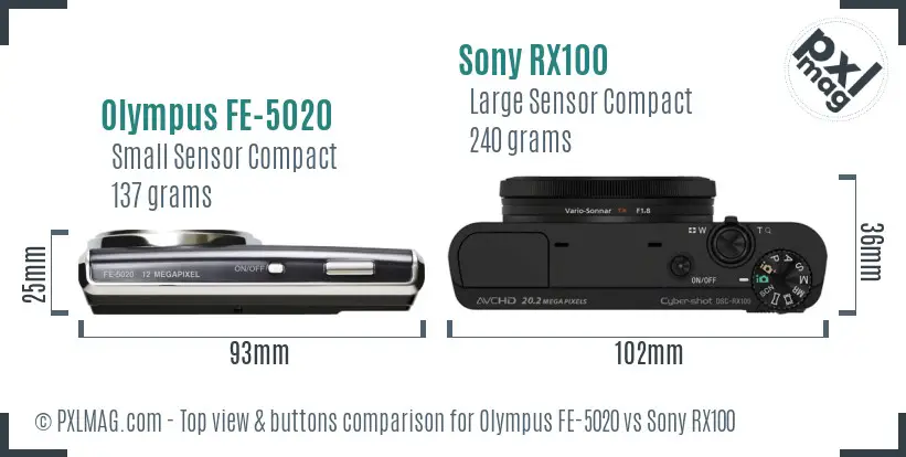 Olympus FE-5020 vs Sony RX100 top view buttons comparison