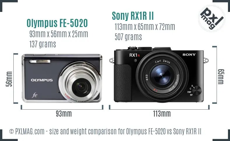 Olympus FE-5020 vs Sony RX1R II size comparison Olympus FE-5020 vs Sony RX1R II size comparison