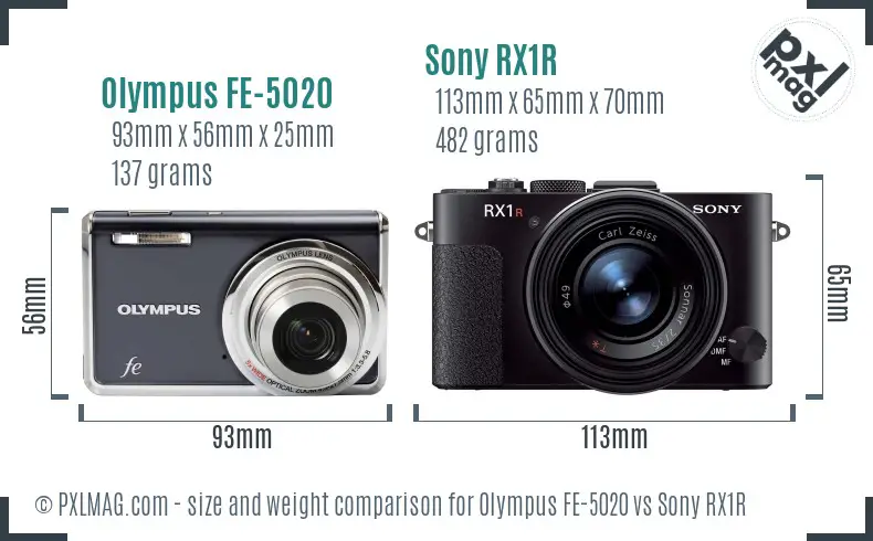 Olympus FE-5020 vs Sony RX1R size comparison
