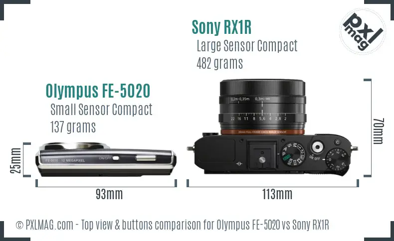 Olympus FE-5020 vs Sony RX1R top view buttons comparison