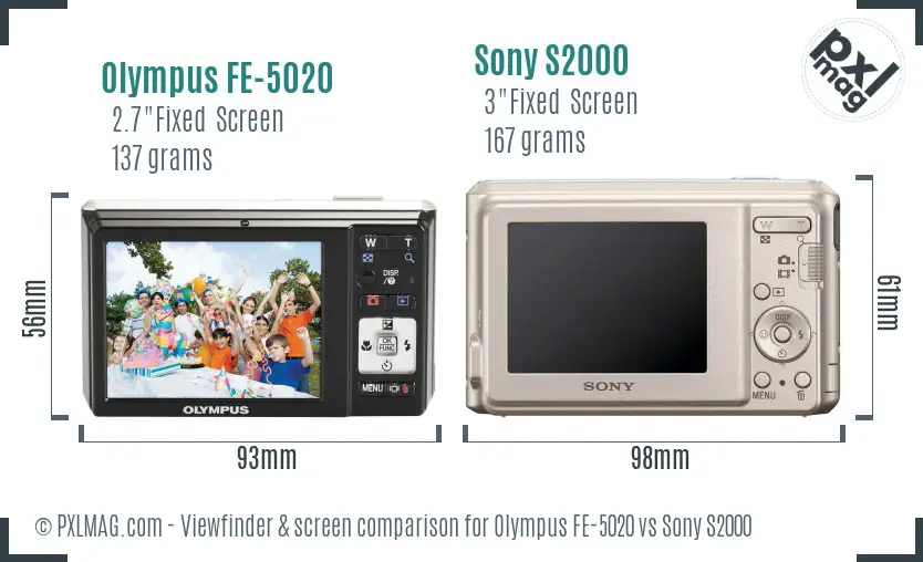 Olympus FE-5020 vs Sony S2000 Screen and Viewfinder comparison