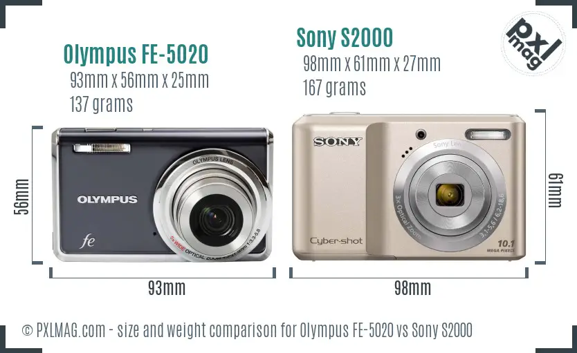Olympus FE-5020 vs Sony S2000 size comparison