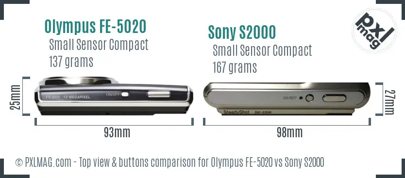 Olympus FE-5020 vs Sony S2000 top view buttons comparison