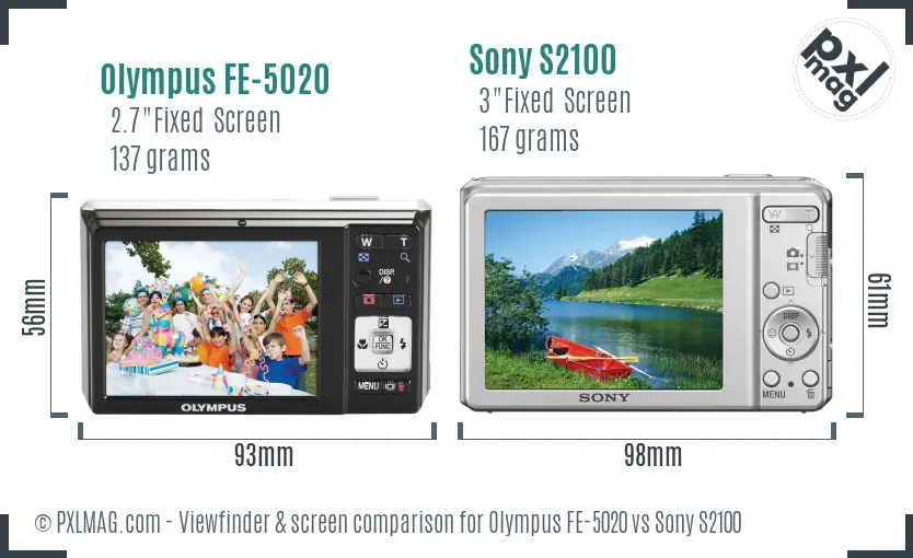 Olympus FE-5020 vs Sony S2100 Screen and Viewfinder comparison Olympus FE-5020 vs Sony S2100 Screen and Viewfinder comparison