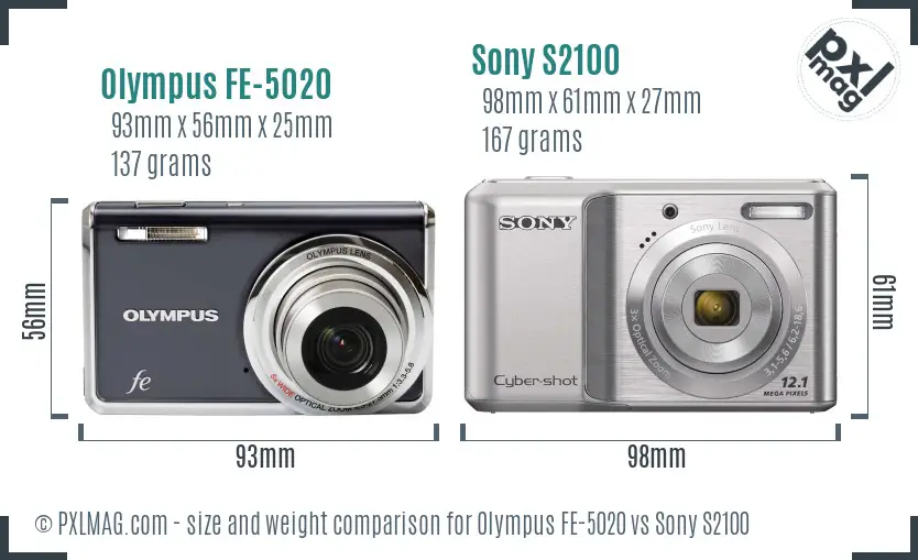 Olympus FE-5020 vs Sony S2100 size comparison Olympus FE-5020 vs Sony S2100 size comparison