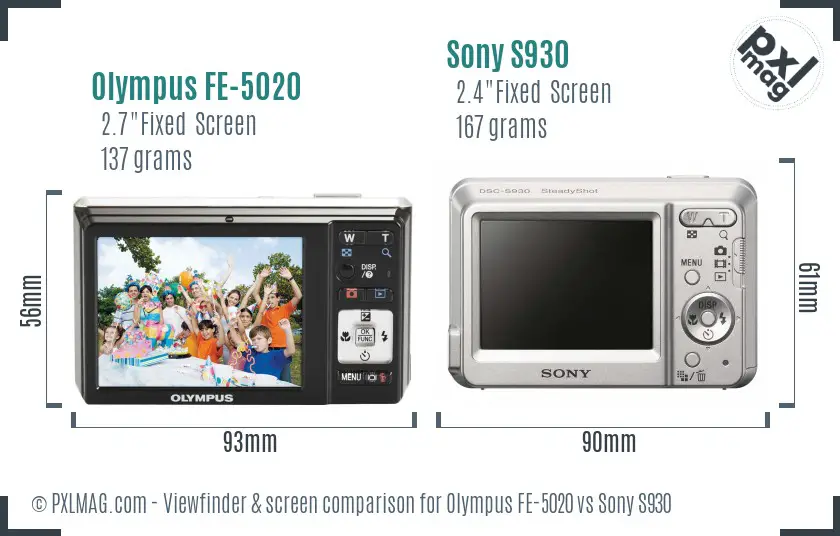 Olympus FE-5020 vs Sony S930 Screen and Viewfinder comparison