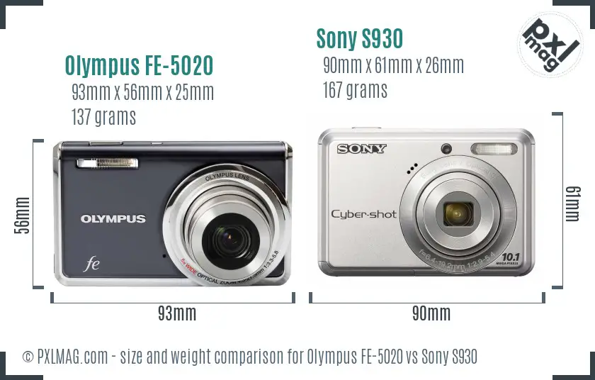 Olympus FE-5020 vs Sony S930 size comparison