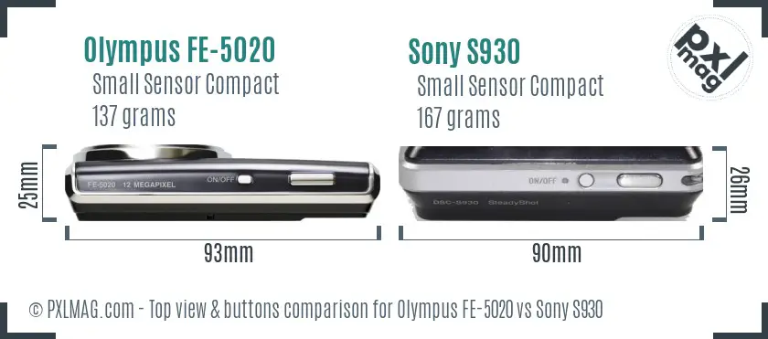 Olympus FE-5020 vs Sony S930 top view buttons comparison