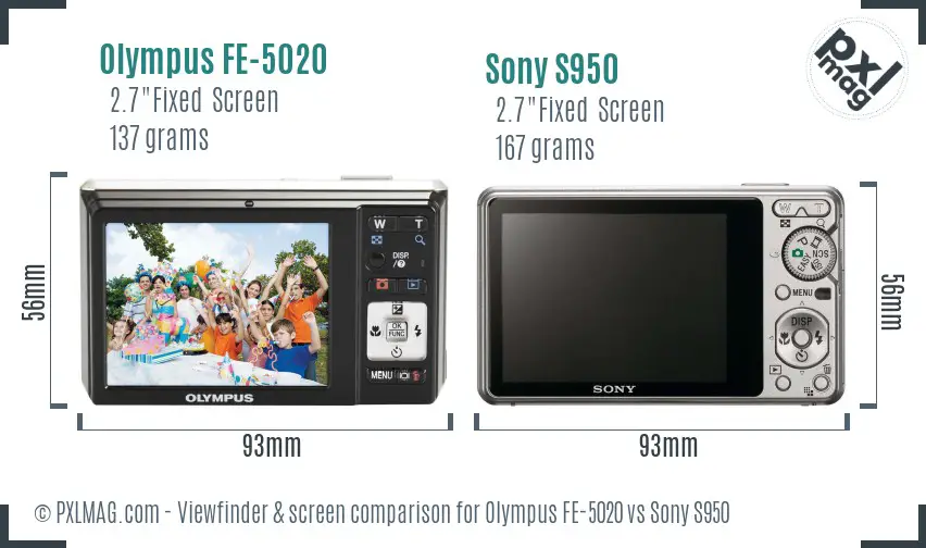 Olympus FE-5020 vs Sony S950 Screen and Viewfinder comparison