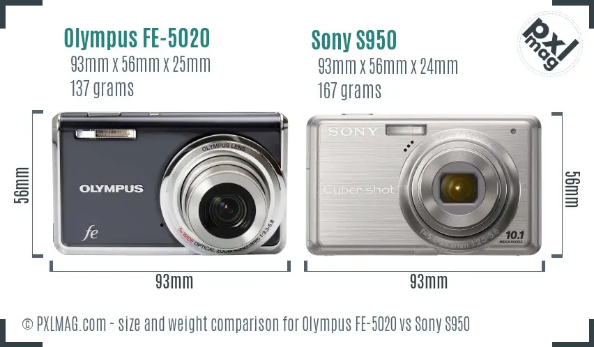 Olympus FE-5020 vs Sony S950 size comparison