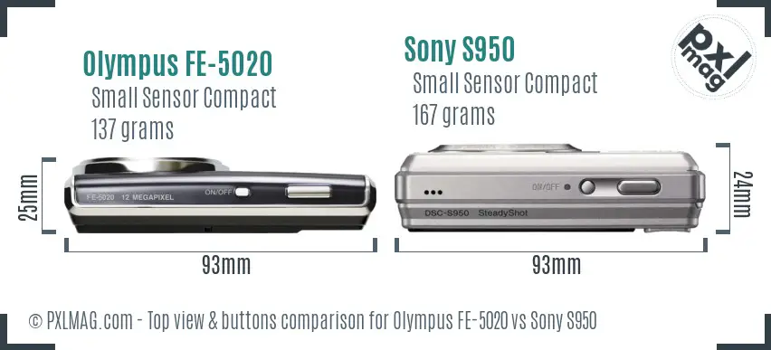 Olympus FE-5020 vs Sony S950 top view buttons comparison
