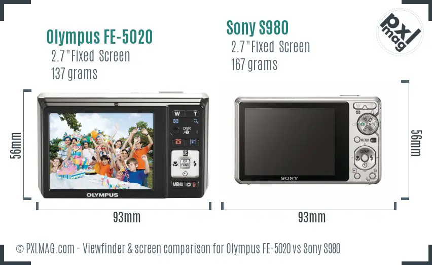 Olympus FE-5020 vs Sony S980 Screen and Viewfinder comparison