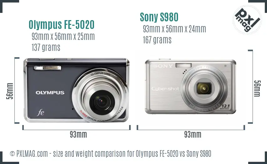 Olympus FE-5020 vs Sony S980 size comparison