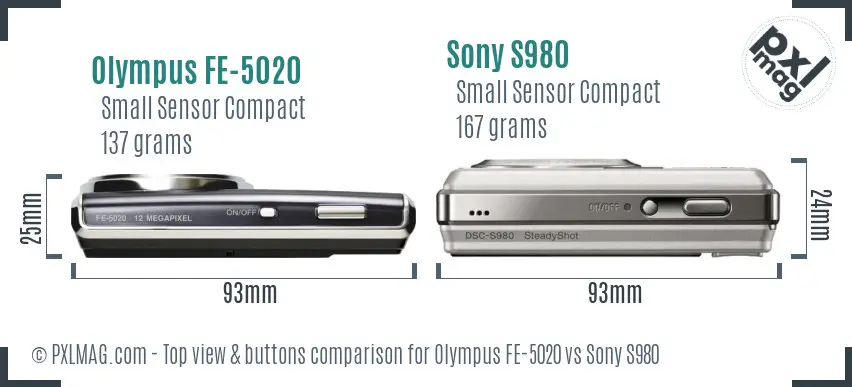 Olympus FE-5020 vs Sony S980 top view buttons comparison