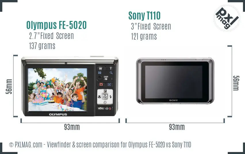 Olympus FE-5020 vs Sony T110 Screen and Viewfinder comparison