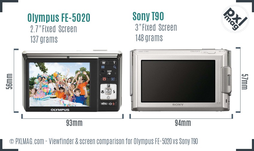 Olympus FE-5020 vs Sony T90 Screen and Viewfinder comparison