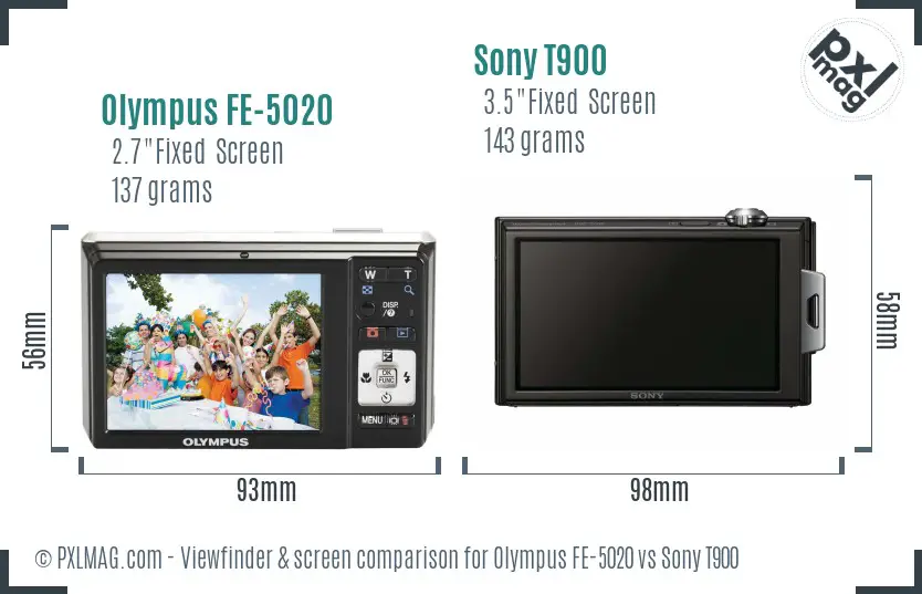 Olympus FE-5020 vs Sony T900 Screen and Viewfinder comparison