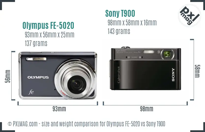 Olympus FE-5020 vs Sony T900 size comparison