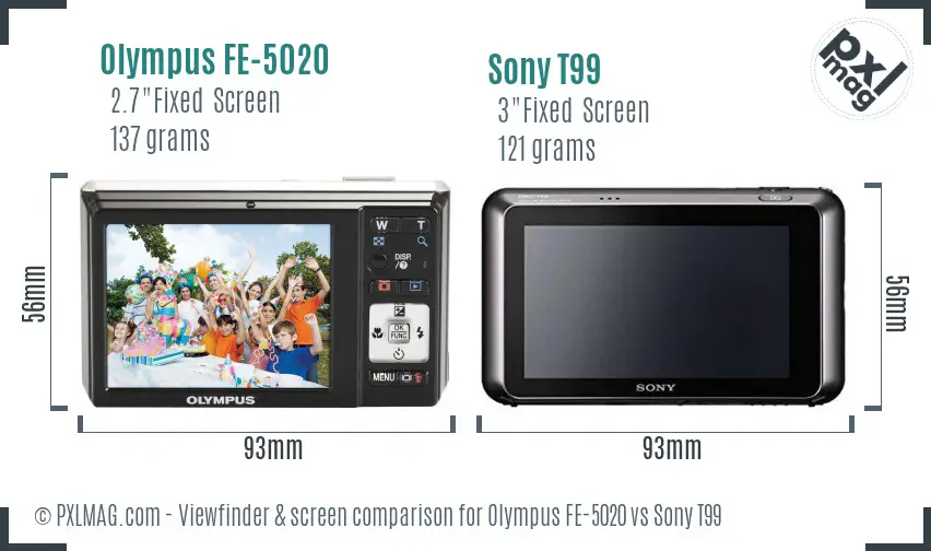 Olympus FE-5020 vs Sony T99 Screen and Viewfinder comparison