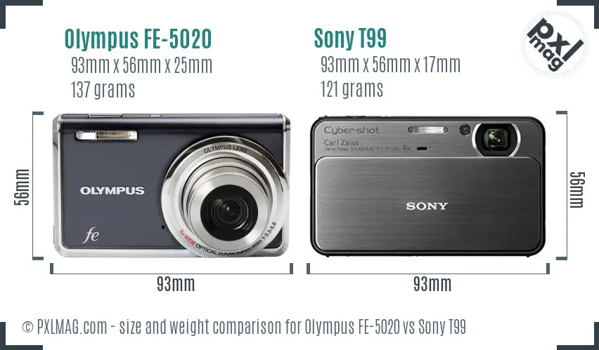 Olympus FE-5020 vs Sony T99 size comparison