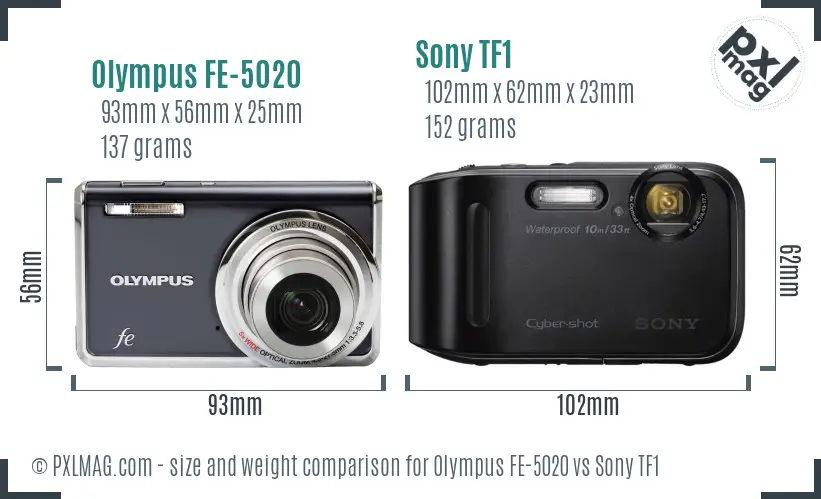 Olympus FE-5020 vs Sony TF1 size comparison Olympus FE-5020 vs Sony TF1 size comparison