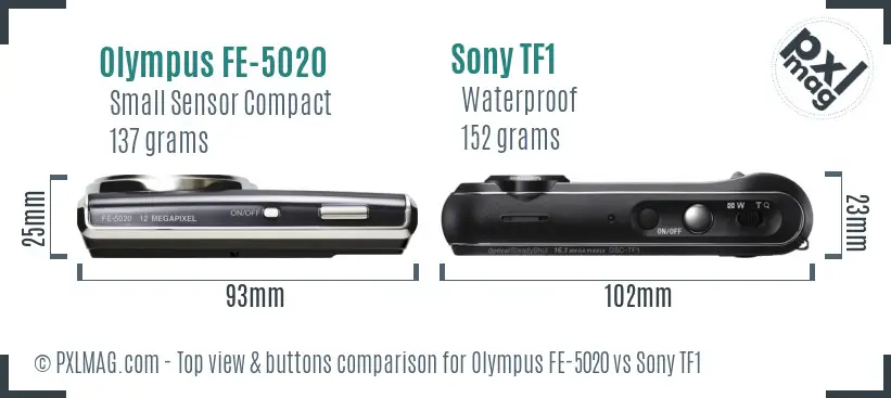 Olympus FE-5020 vs Sony TF1 top view buttons comparison Olympus FE-5020 vs Sony TF1 top view buttons comparison