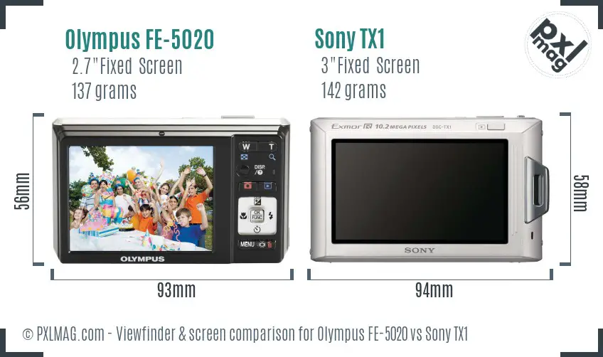 Olympus FE-5020 vs Sony TX1 Screen and Viewfinder comparison Olympus FE-5020 vs Sony TX1 Screen and Viewfinder comparison