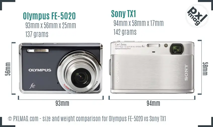 Olympus FE-5020 vs Sony TX1 size comparison Olympus FE-5020 vs Sony TX1 size comparison