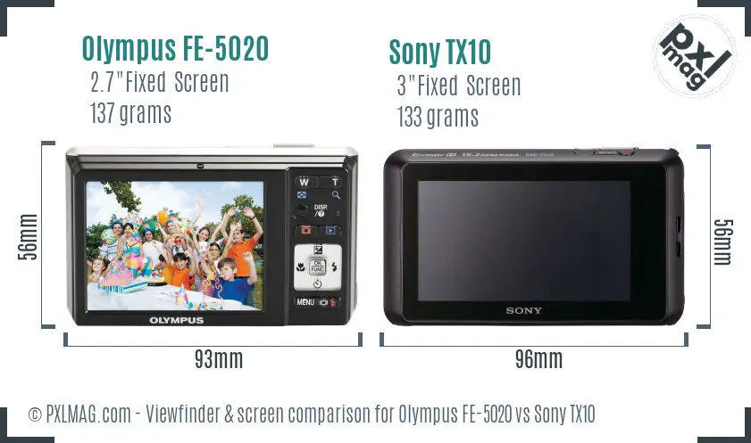 Olympus FE-5020 vs Sony TX10 Screen and Viewfinder comparison