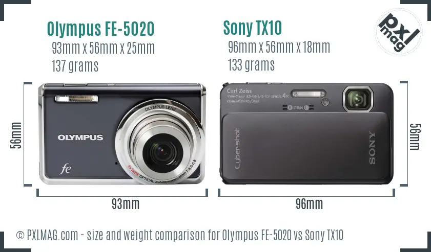 Olympus FE-5020 vs Sony TX10 size comparison