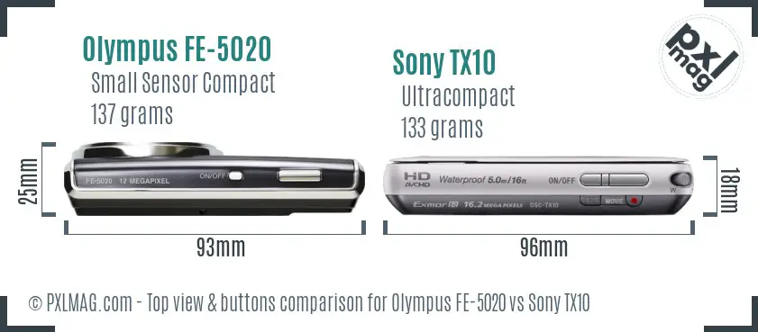 Olympus FE-5020 vs Sony TX10 top view buttons comparison