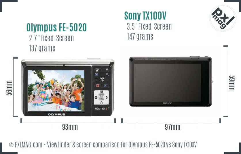 Olympus FE-5020 vs Sony TX100V Screen and Viewfinder comparison