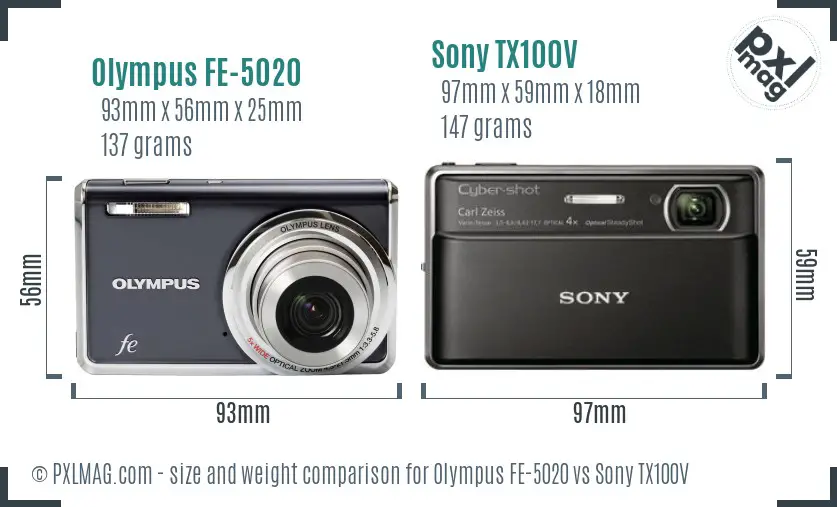 Olympus FE-5020 vs Sony TX100V size comparison