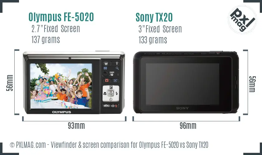 Olympus FE-5020 vs Sony TX20 Screen and Viewfinder comparison