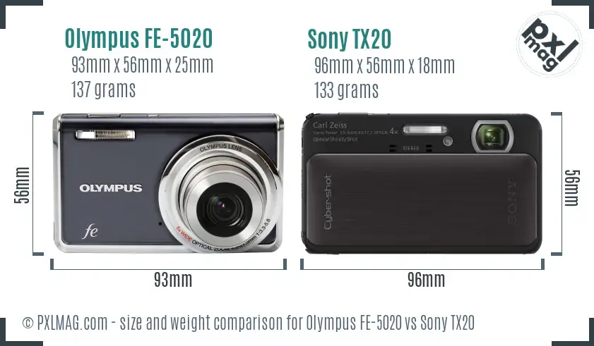Olympus FE-5020 vs Sony TX20 size comparison