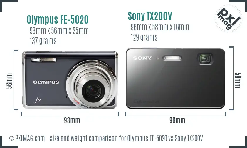Olympus FE-5020 vs Sony TX200V size comparison Olympus FE-5020 vs Sony TX200V size comparison
