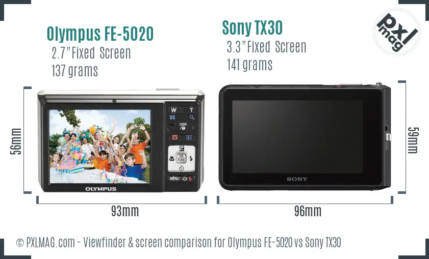 Olympus FE-5020 vs Sony TX30 Screen and Viewfinder comparison