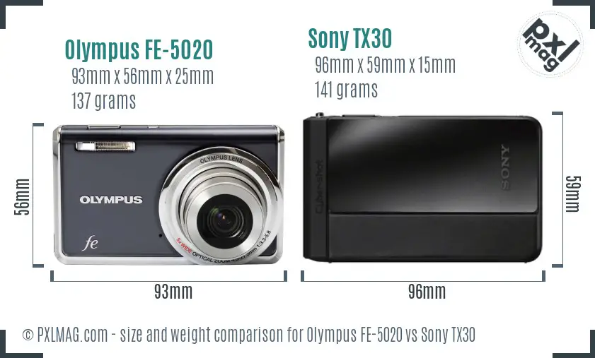 Olympus FE-5020 vs Sony TX30 size comparison