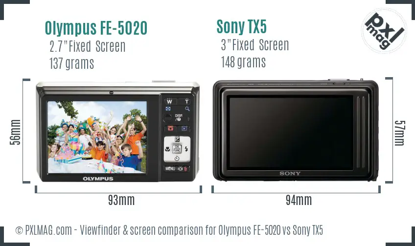 Olympus FE-5020 vs Sony TX5 Screen and Viewfinder comparison