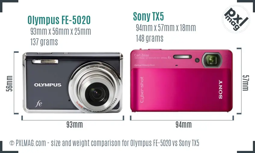 Olympus FE-5020 vs Sony TX5 size comparison