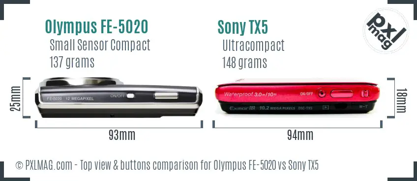 Olympus FE-5020 vs Sony TX5 top view buttons comparison