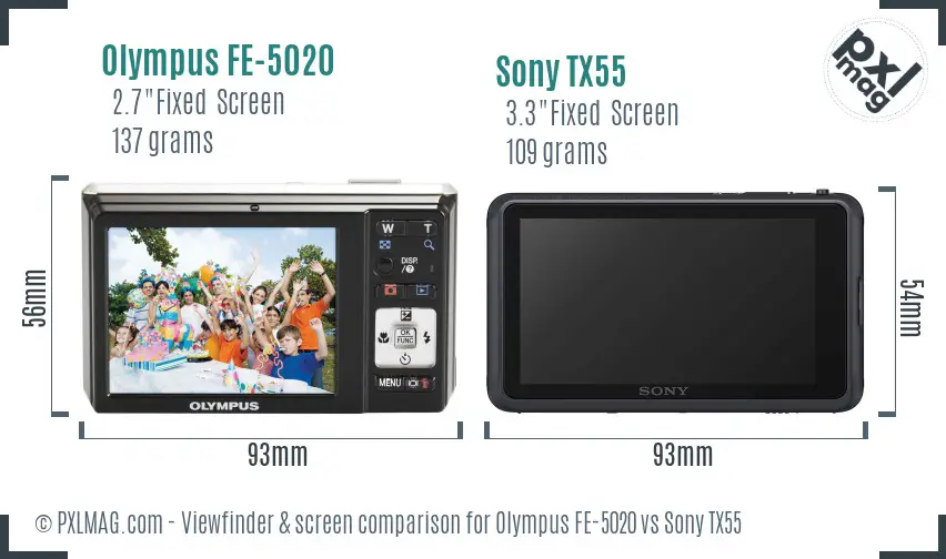 Olympus FE-5020 vs Sony TX55 Screen and Viewfinder comparison Olympus FE-5020 vs Sony TX55 Screen and Viewfinder comparison